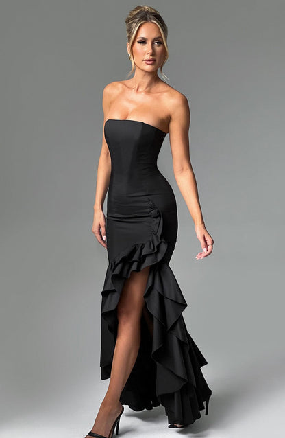 Luvrefashion | Angelina Black Maxi Dress in XS - side view