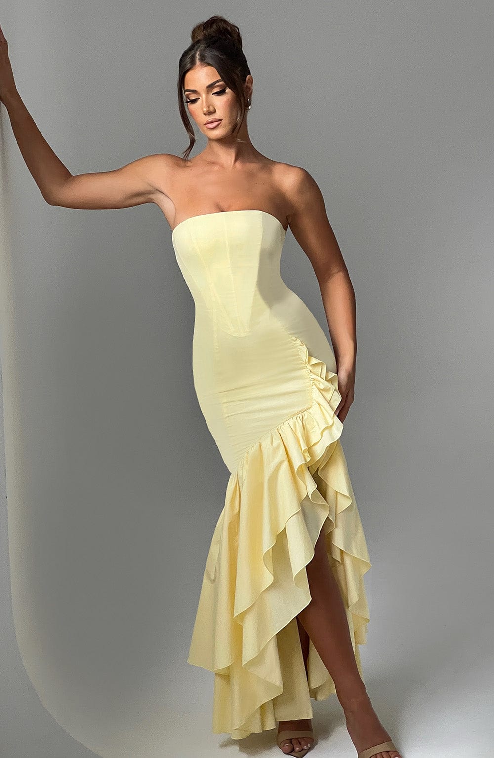 Luvrefashion | Angelina Lemon Maxi Dress in XS - back view