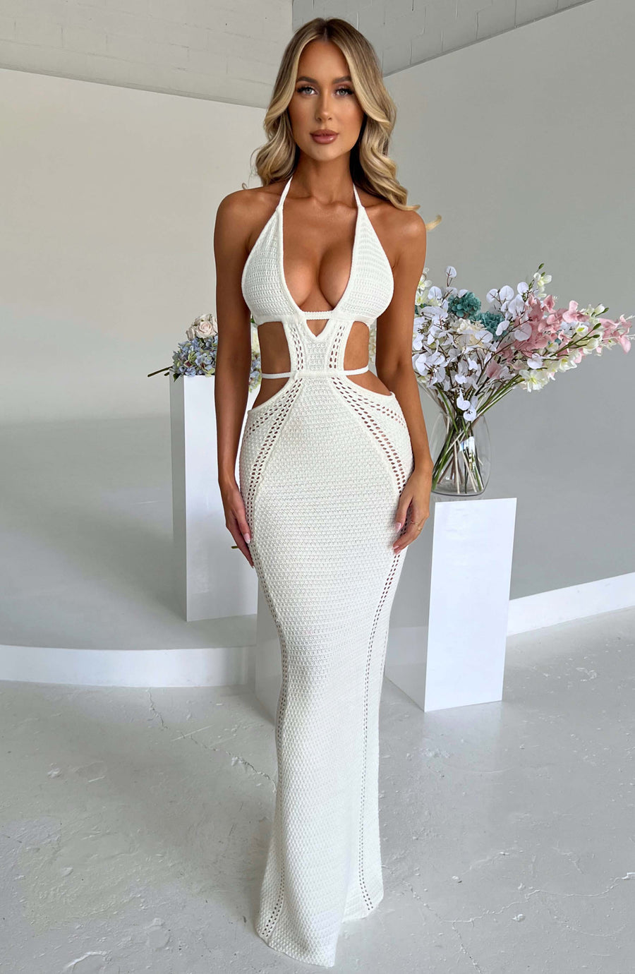 Luvrefashion | Arabella White Maxi Dress in XS - front view