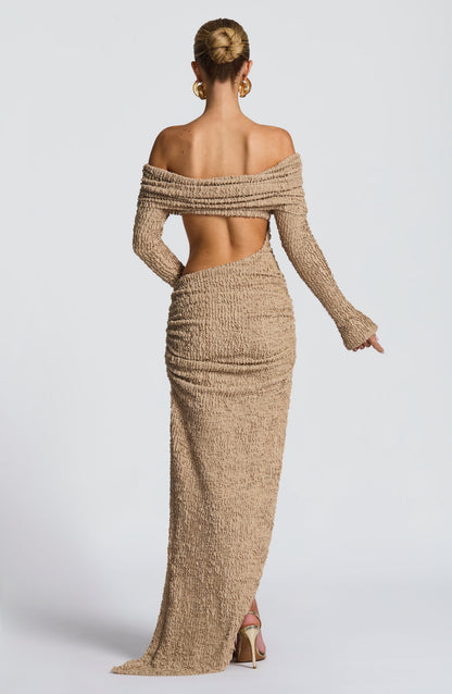 Luvrefashion | Beige Adelphia Midi Dress in XS - side view