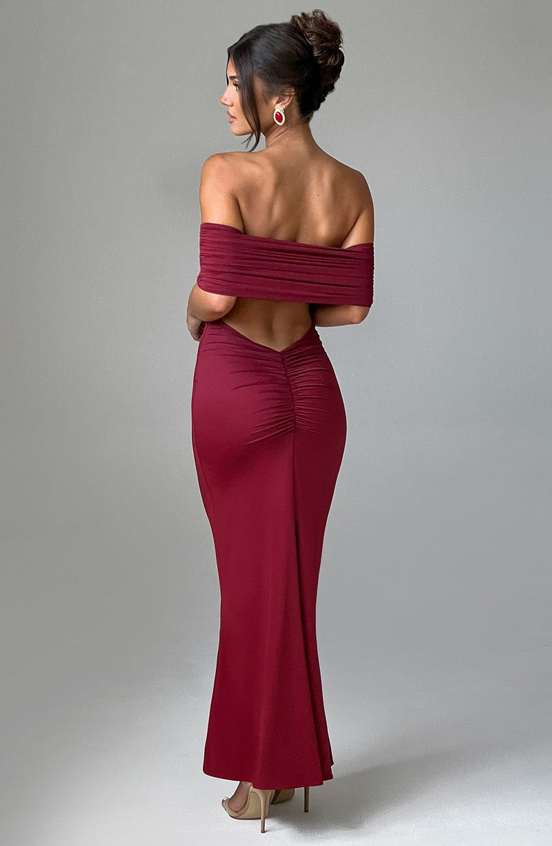Luvrefashion | Belinda Burgundy Maxi Dress in XS - front view