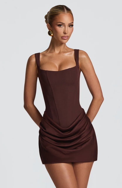 Luvrefashion | Cornelia Petite Dress Plum Brown in XS - front view