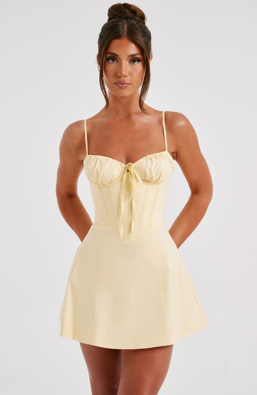 Luvrefashion | Lemon Lacey Mini Dress in XS - back view