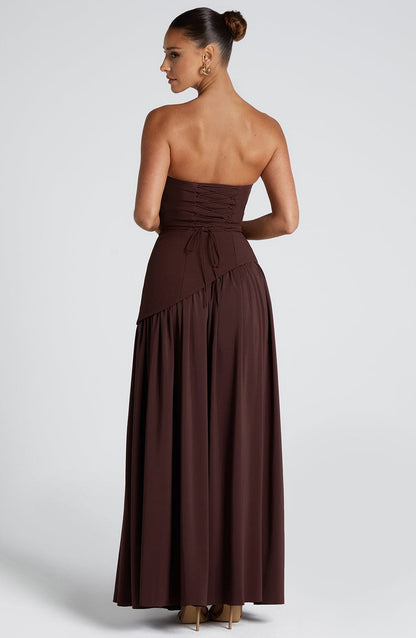 Luvrefashion | Maliyah Plum Brown Maxi Dress in XS - styled look