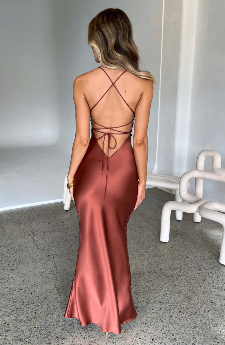 Luvrefashion | Rust Colored Malika Maxi Dress in XS - side view