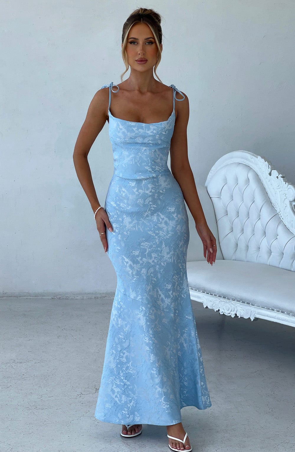 Luvrefashion | Whitney Blue Maxi Dress in XS - back view