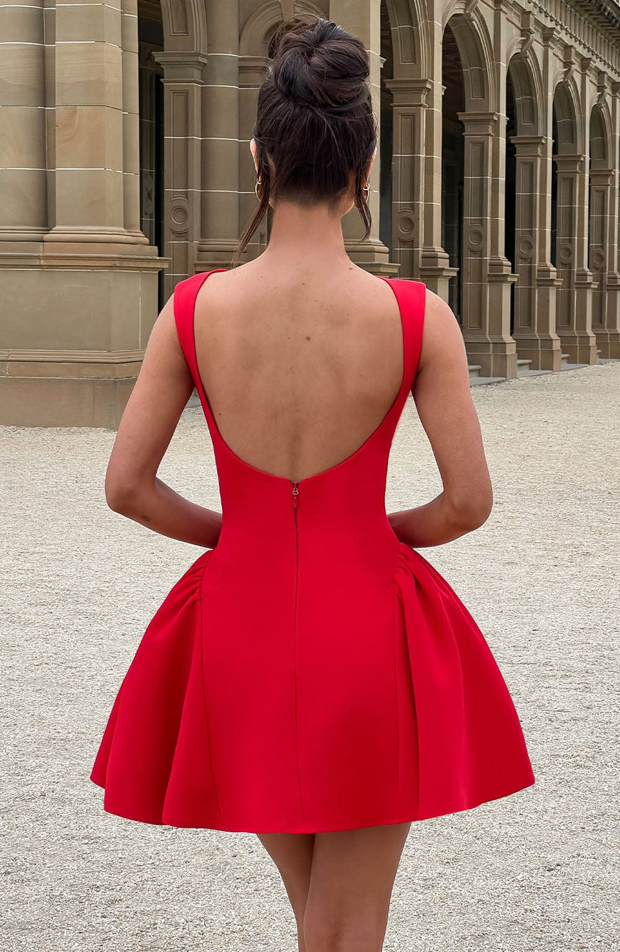 Luvrefashion | Yalina Red Mini Dress in XS - back view