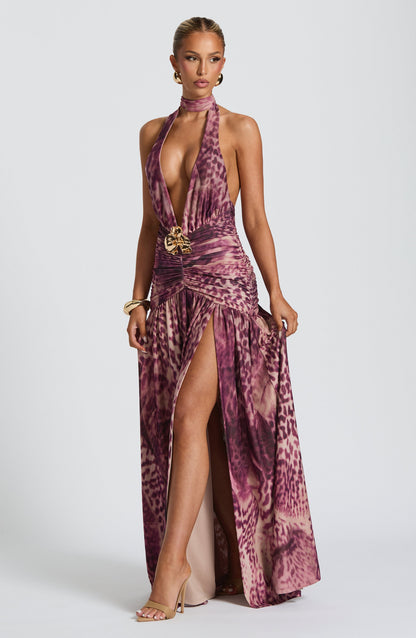 Sophia Maxi Vestido de verano - Estampado orquídea magenta