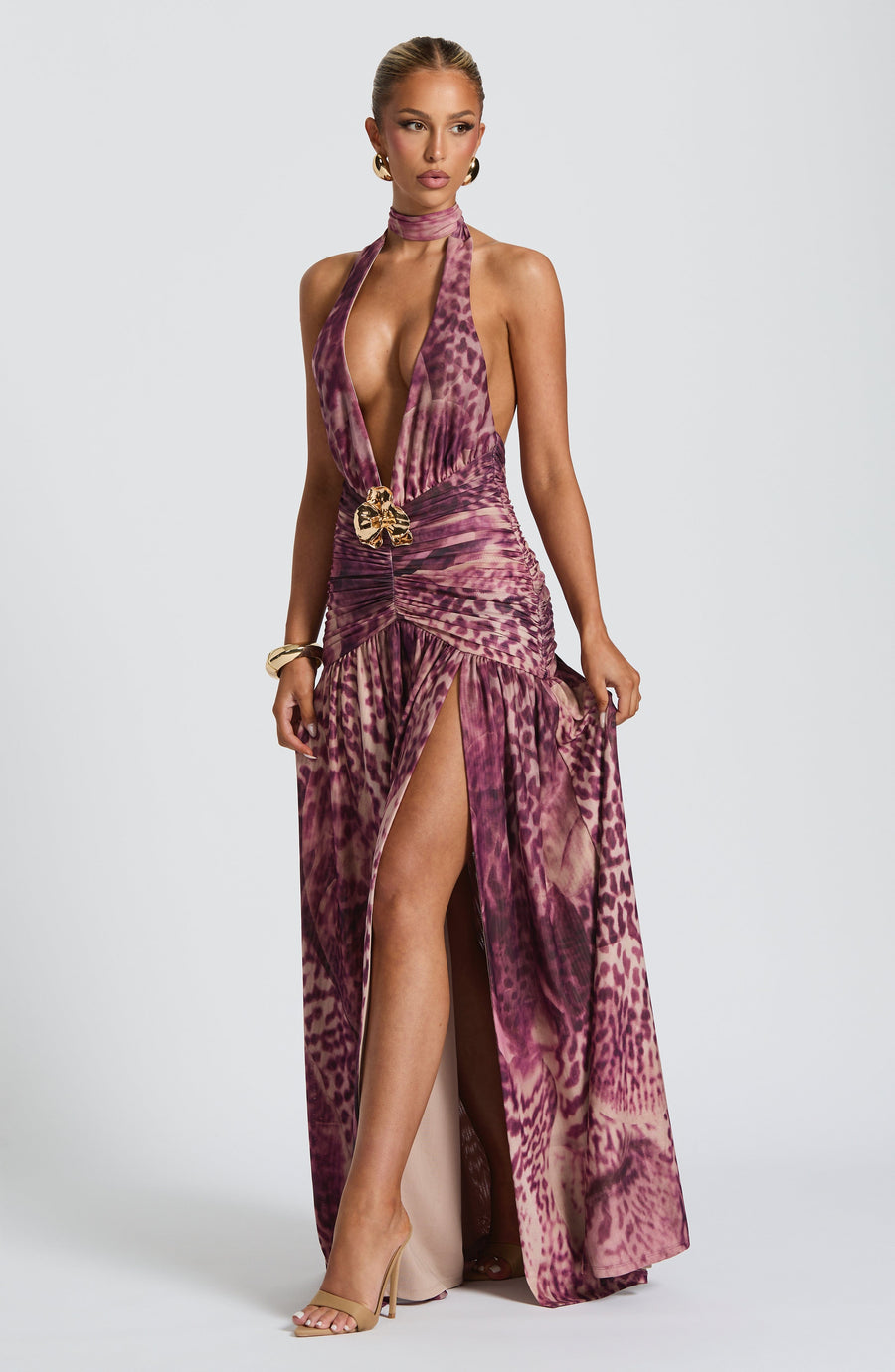 Sophia Maxi Vestido de verano - Estampado orquídea magenta