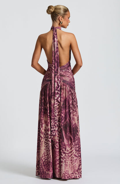 Sophia Maxi Vestido de verano - Estampado orquídea magenta