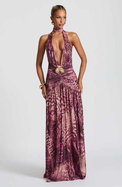 Sophia Maxi Vestido de verano - Estampado orquídea magenta