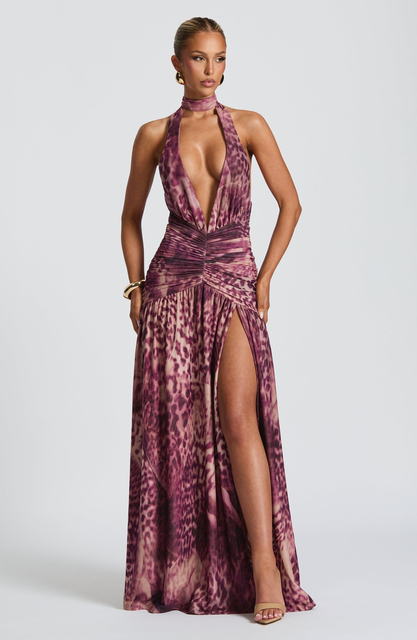 Sophia Maxi Vestido de verano - Estampado orquídea magenta