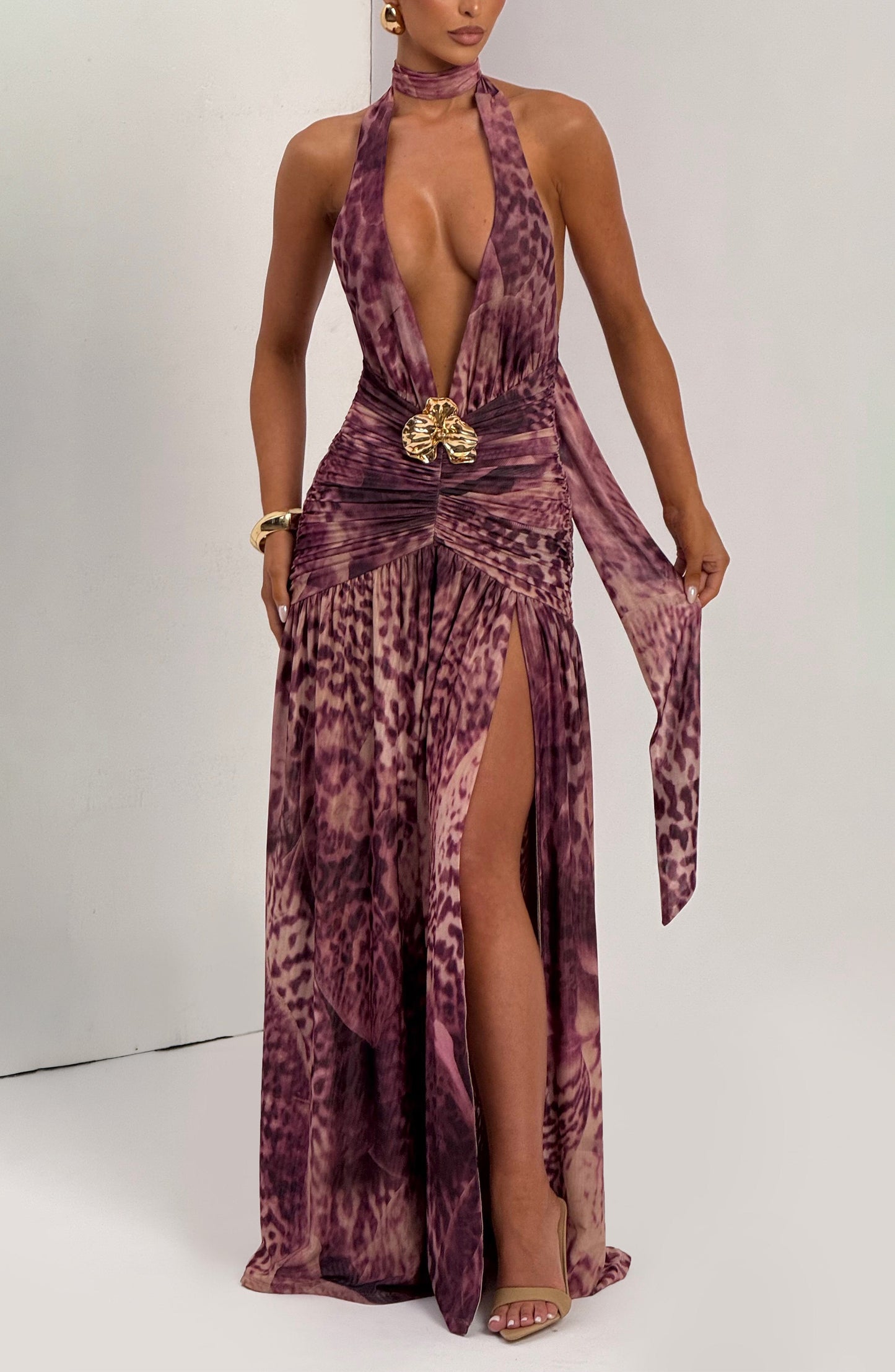 Sophia Maxi Vestido de verano - Estampado orquídea magenta