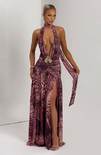 Sophia Maxi Vestido de verano - Estampado orquídea magenta