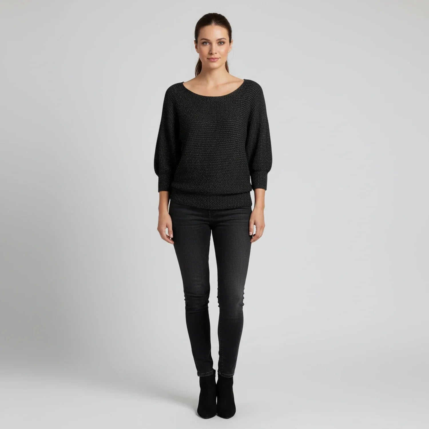 Luvrefashion | Ladies' Scoop Neck Pullover Sweater in Red - detail view