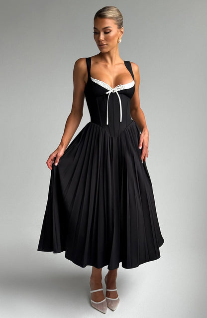 Vestido midi Chloe blanco y negro