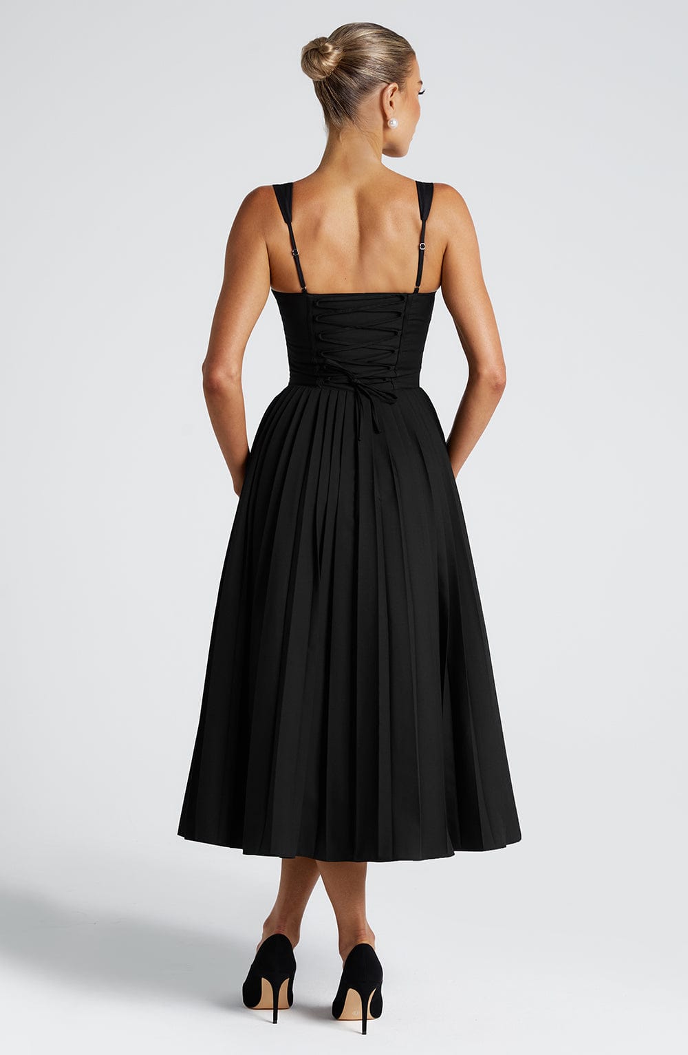 Vestido midi Chloe blanco y negro