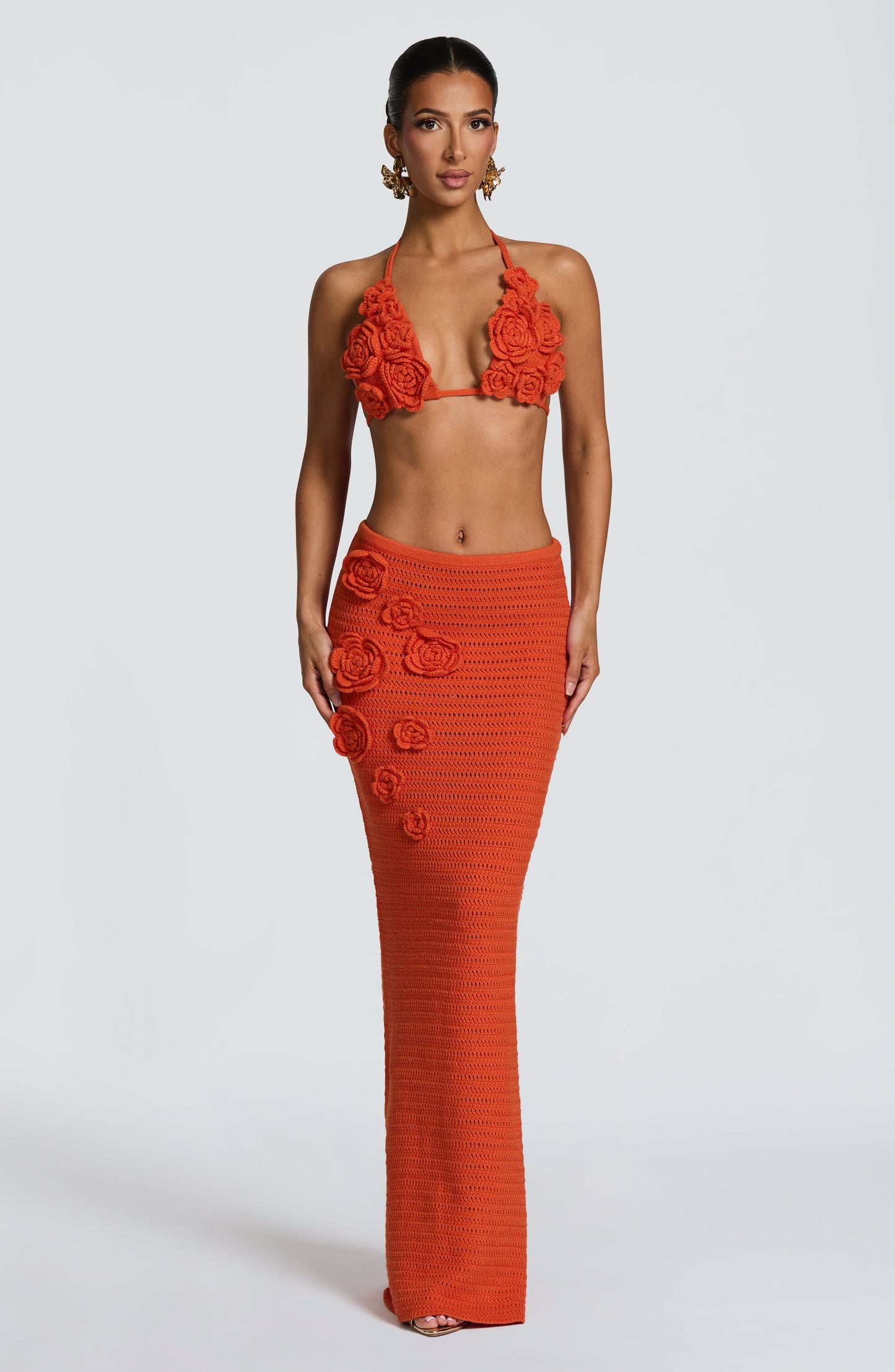 Falda larga Chloe en naranja vibrante para el verano