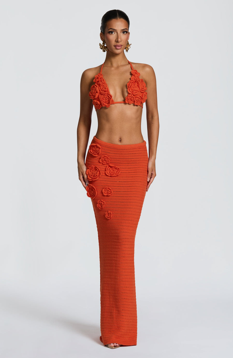 Falda larga Chloe en naranja vibrante para el verano