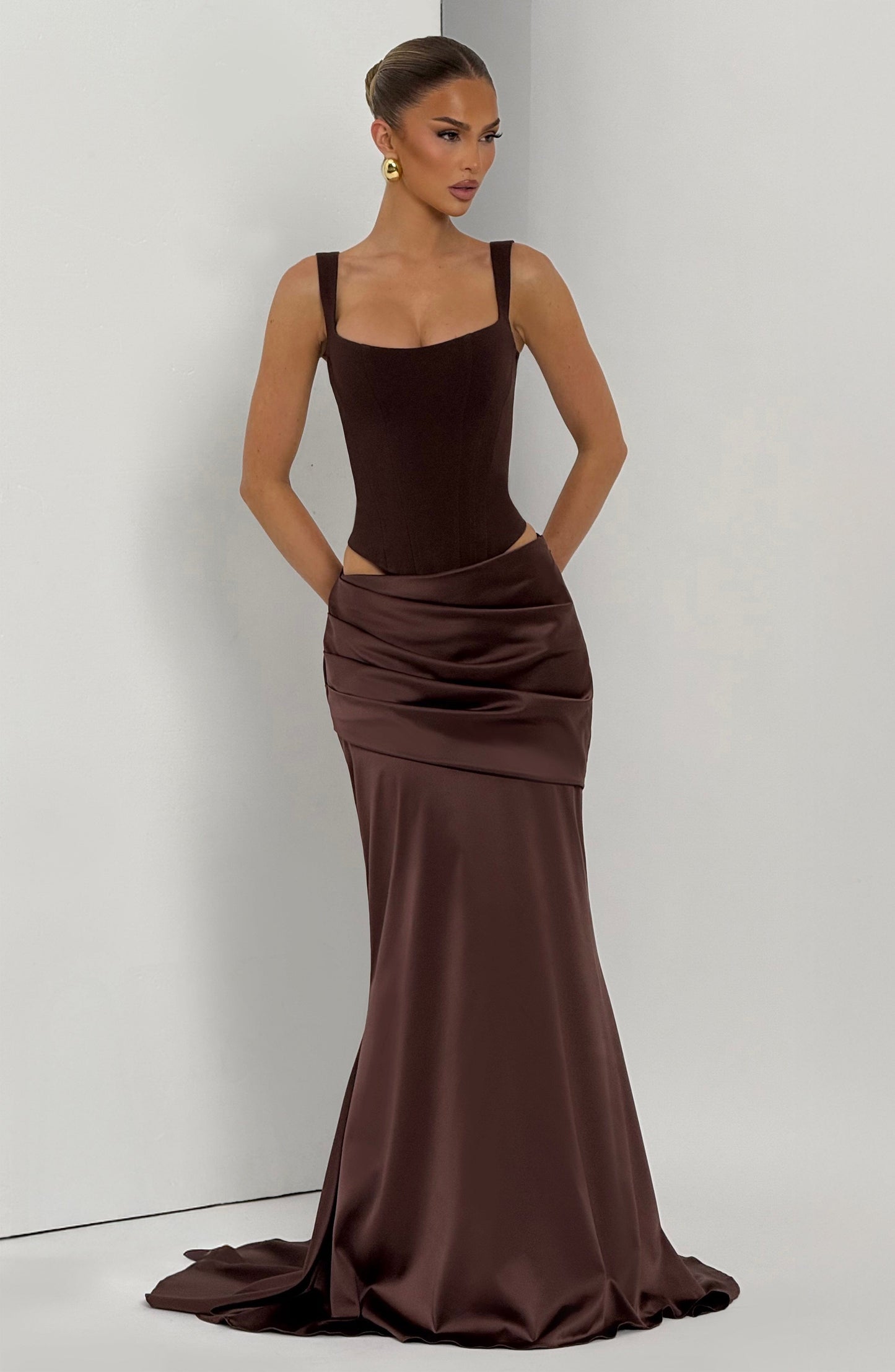 Vestido corsé Sophia Plum Brown