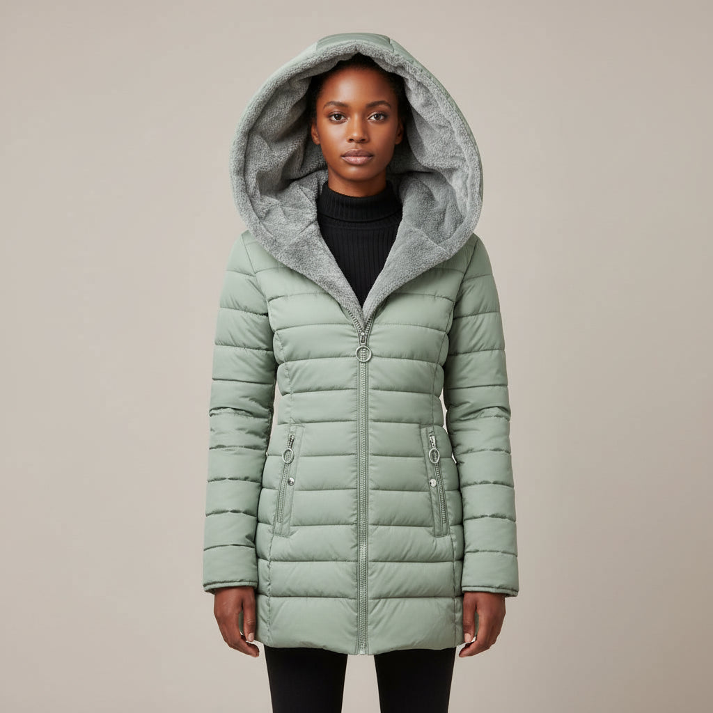 Luvrefashion | Insulated Hooded Jacket in Green - front view