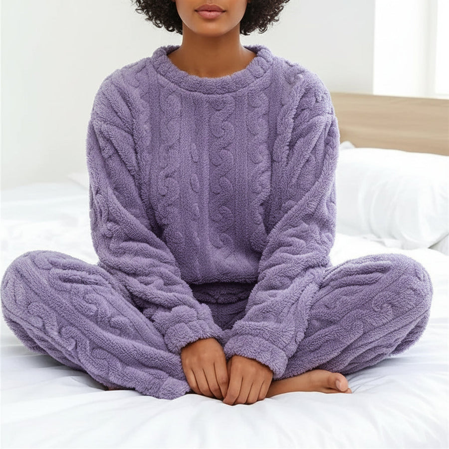 Luvrefashion | Relaxed Fit Long Sleeve Sleepwear Set in Pink - side view