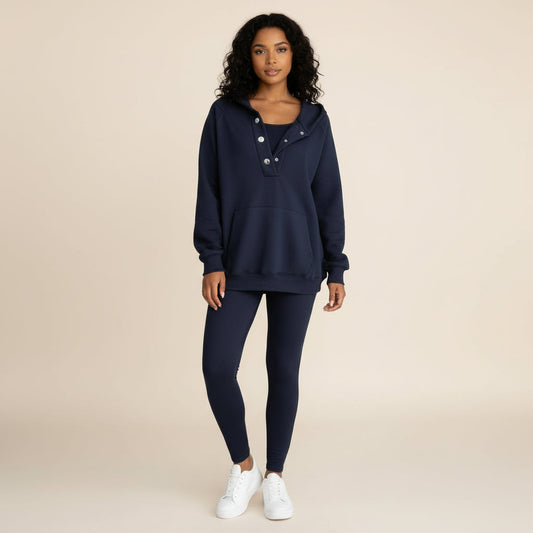Luvrefashion | Hoodie and Sweatpants Set in Dark Blue - front view
