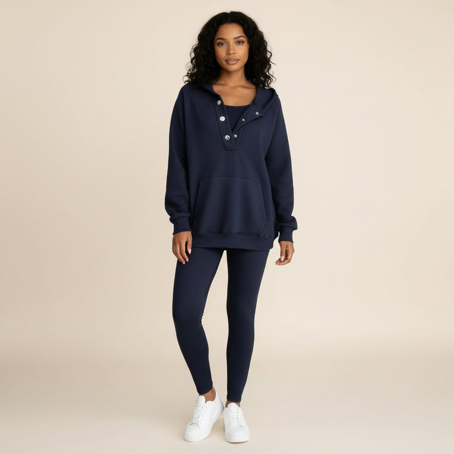 Luvrefashion | Hoodie and Sweatpants Set in Dark Blue - front view