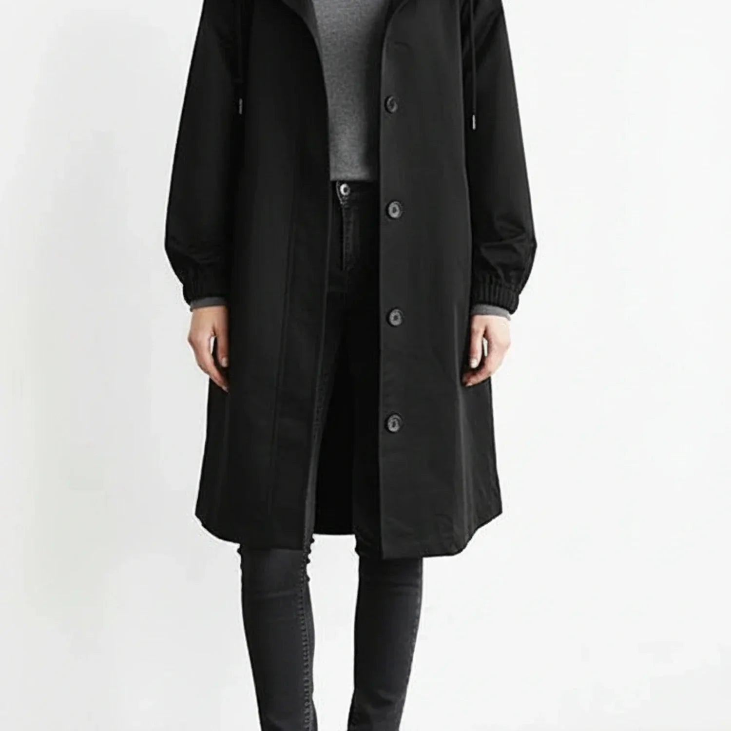 Luvrefashion | Long Hooded Coat for in Light Gray - back view