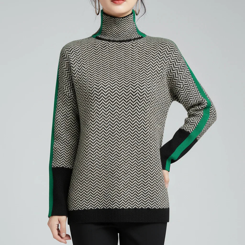 Luvrefashion | Chevron Pattern Sweater for in Green - front view