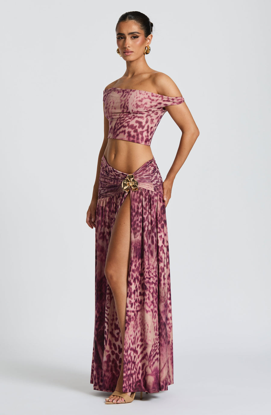 Falda larga Chloe - Estampado veraniego Orquídea Magenta