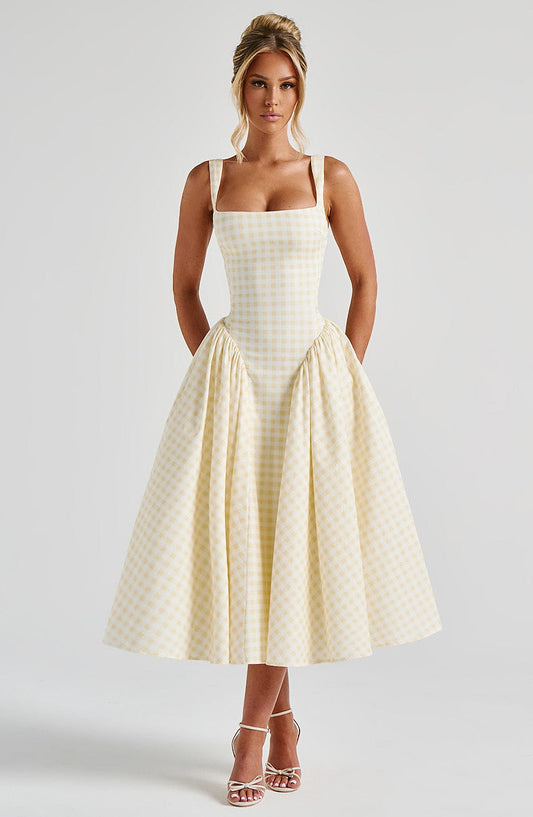 Vestido midi Lily Lemon Gingham