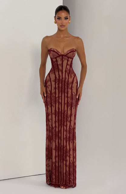 Vestido largo de verano Chloe Burgundy