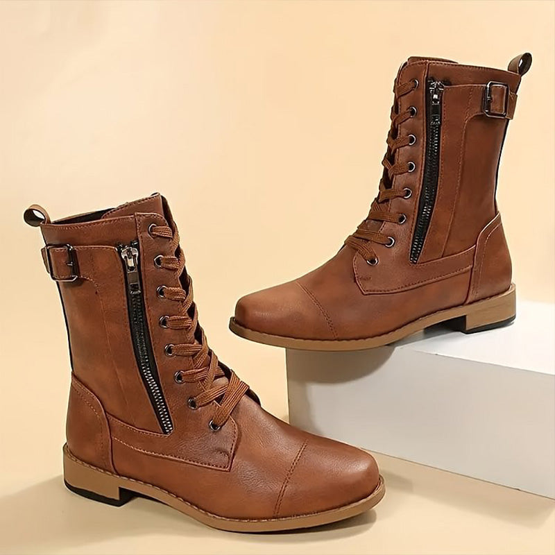 Luvrefashion | Emma Lace Up Combat Boots in Brown - front view
