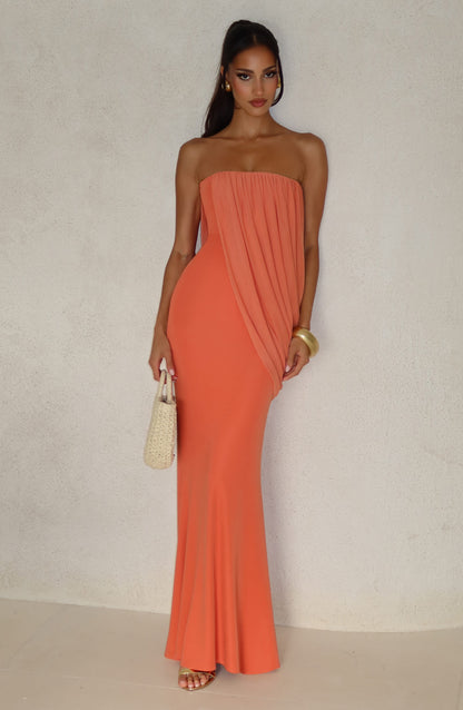 Vestido largo de verano Sophia en naranja quemado