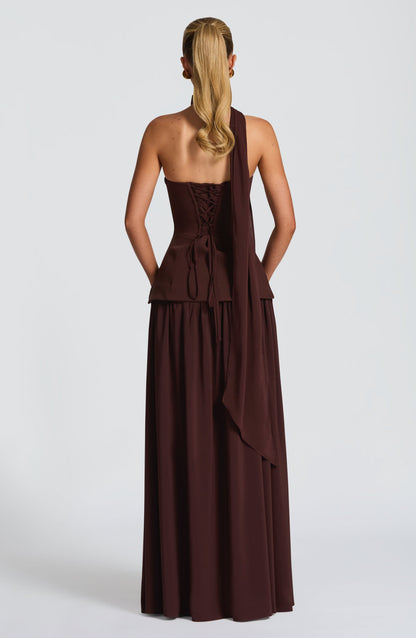 Vestido maxi de verano Sophia Plum marrón