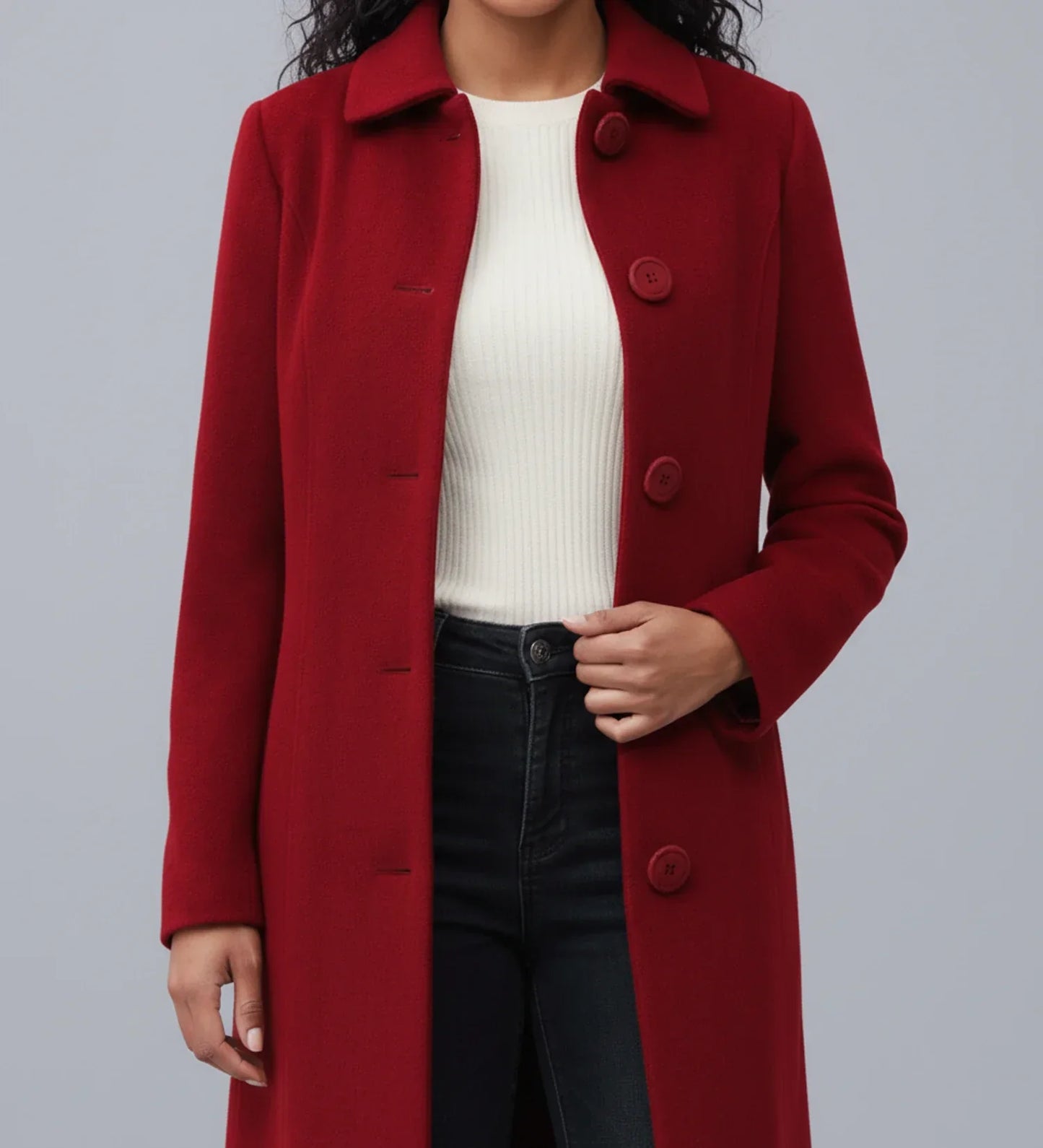 Luvrefashion | Ladies' Winter Trench Coat with Single Breasted Design in Dark Red - back view