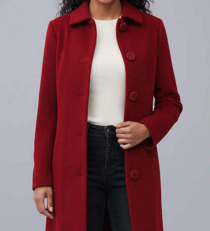 Luvrefashion | Ladies' Winter Trench Coat with Single Breasted Design in Dark Red - back view