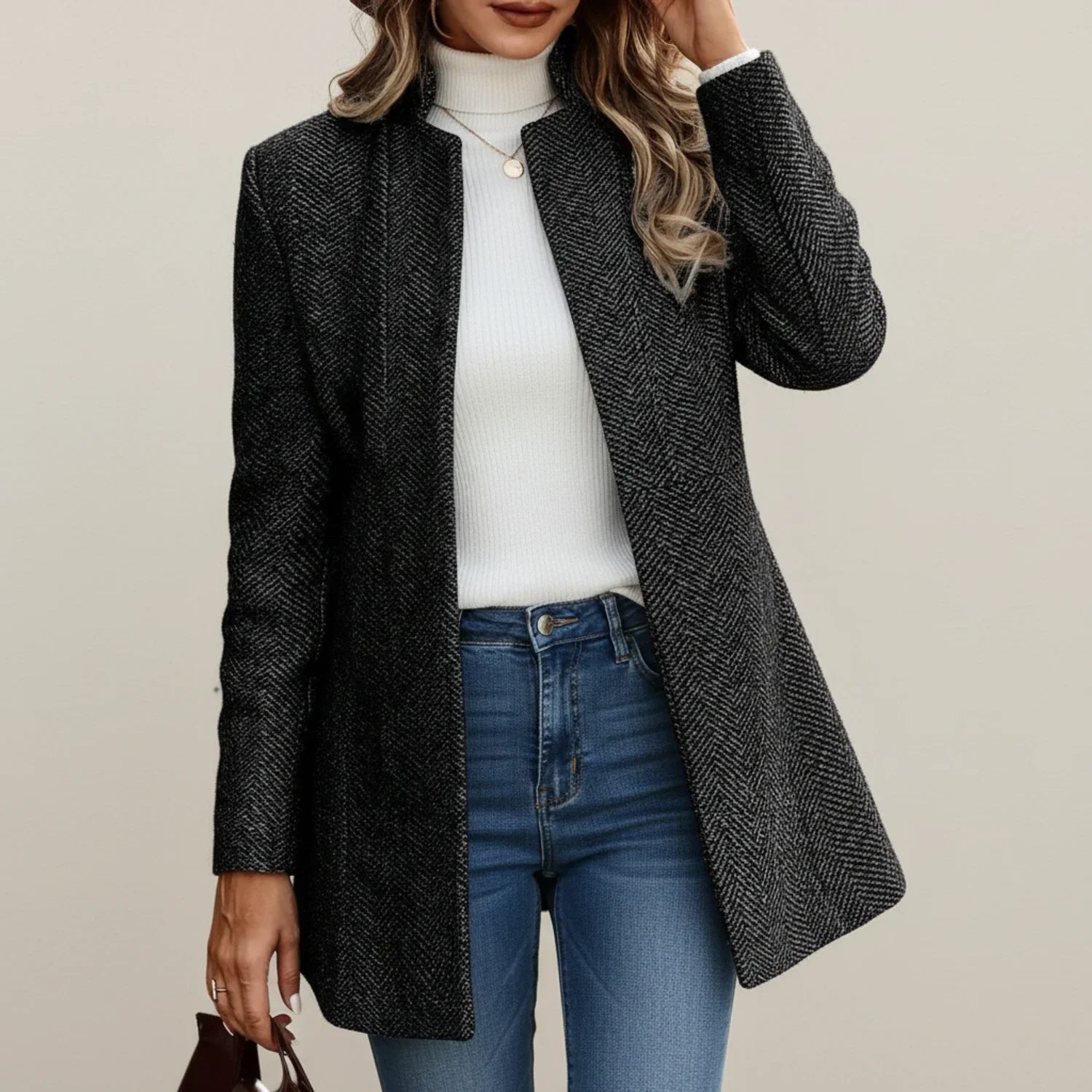 Luvrefashion | Ladies' A Line Open Front Jacket in Gray - back view