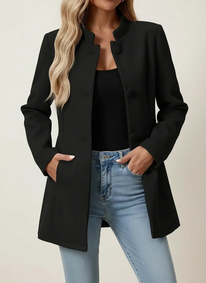 Luvrefashion | A Line Jacket with Mandarin Collar in Beige - image 6