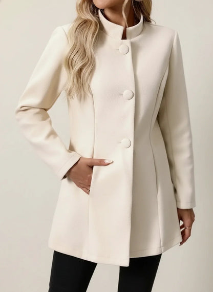 Luvrefashion | A Line Jacket with Mandarin Collar in Beige - back view