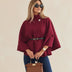 Chaqueta de capa con cinturón para mujer - Rojo