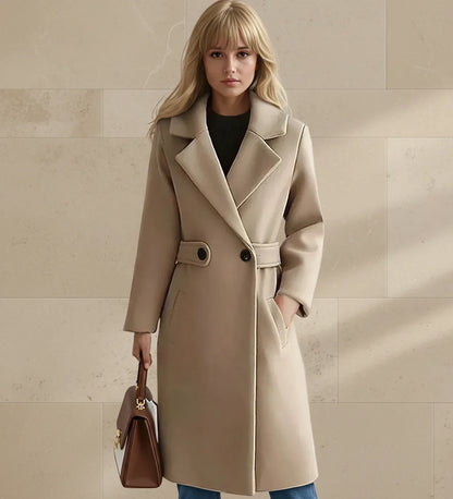 Luvrefashion | Wide Lapel Tailored Coat with Belt in Camel - front view