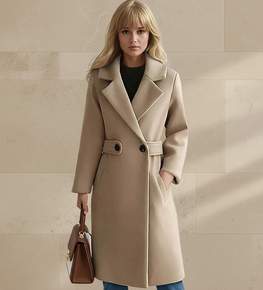 Luvrefashion | Wide Lapel Tailored Coat with Belt in Camel - front view