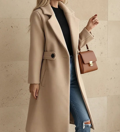 Luvrefashion | Wide Lapel Tailored Coat with Belt in Camel - side view