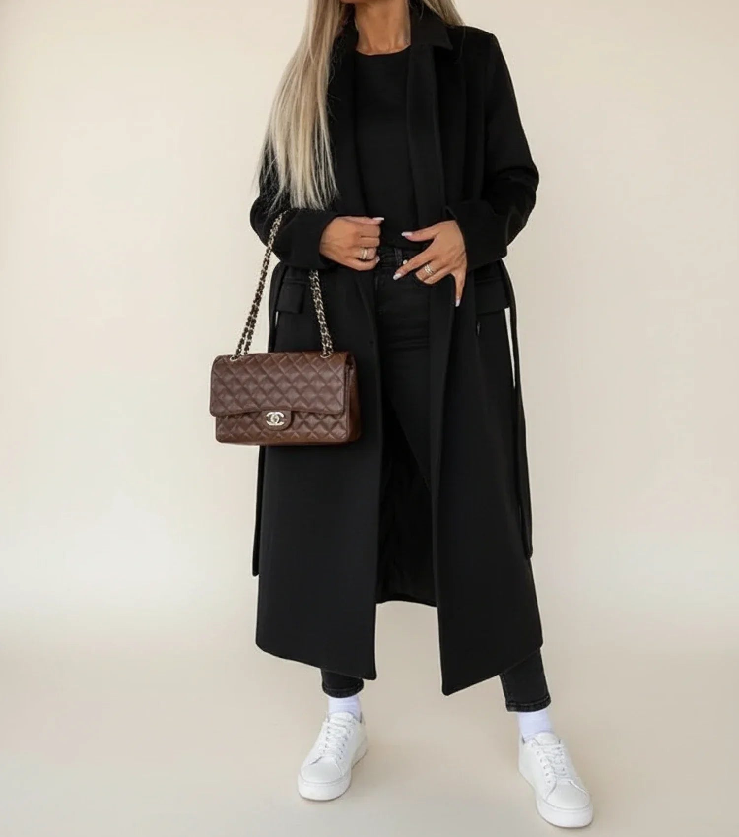 Luvrefashion | Mid Length Winter Overcoat with Belt in Khaki - styled look