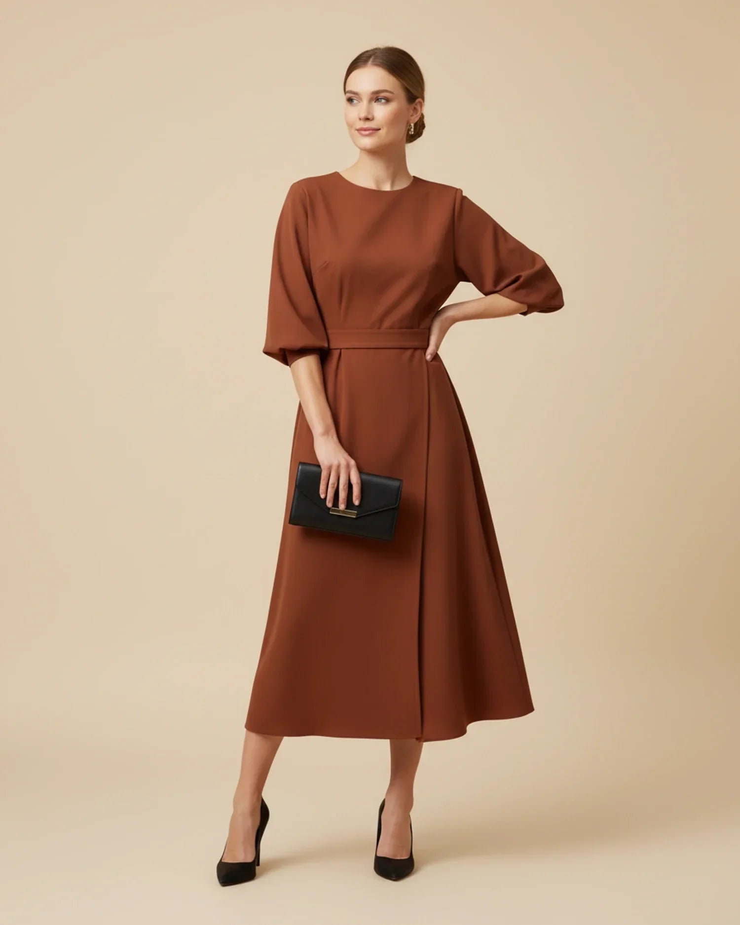 Luvrefashion | Chic Dress with Belt and Lantern Sleeves in Black - image 18