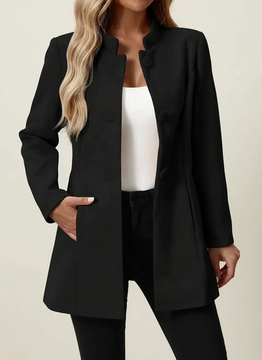 Luvrefashion | Business Casual Blazer with Stand Collar in Beige - detail view
