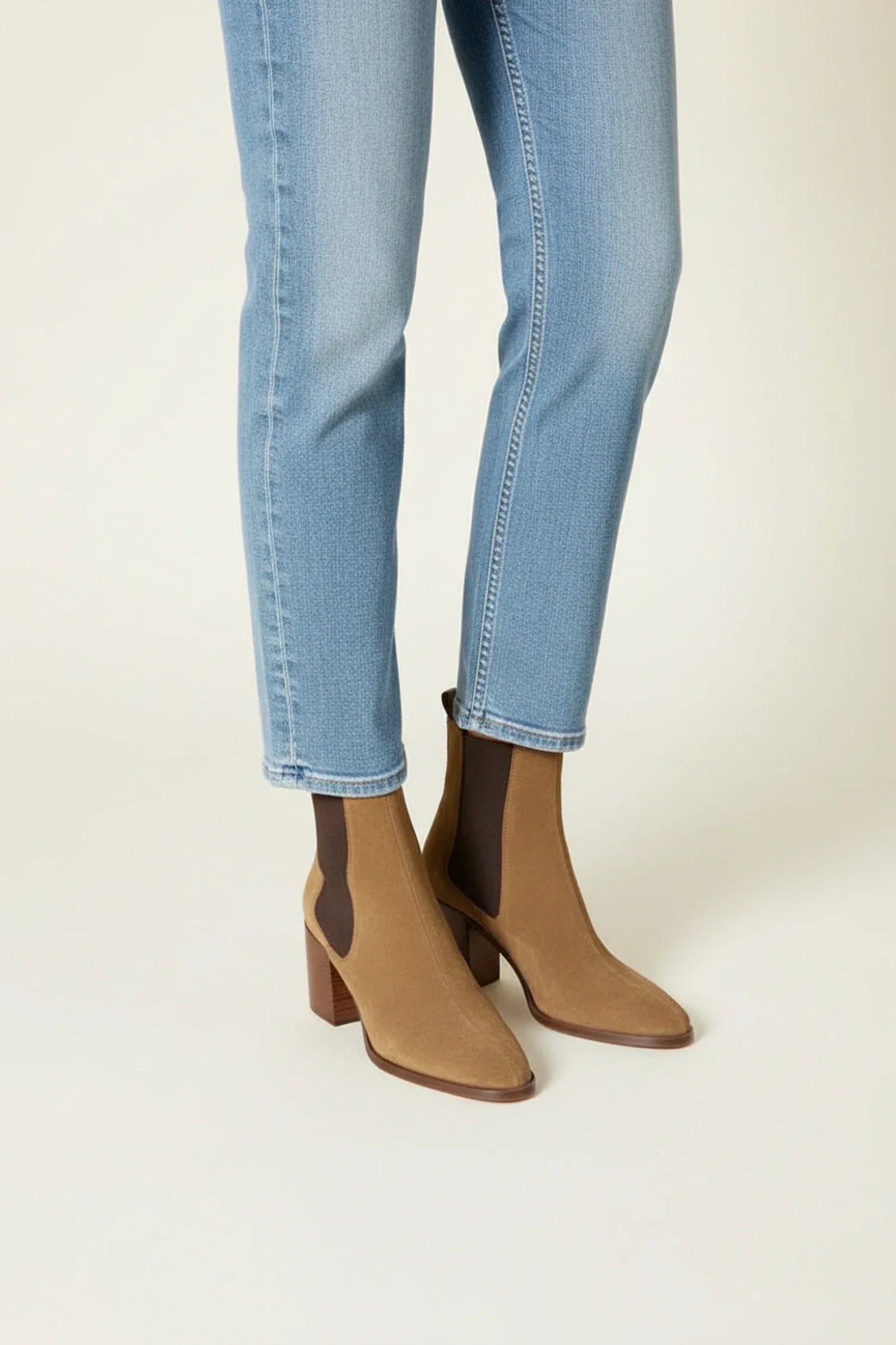 Luvrefashion | Ladies' Block Heel Chelsea Ankle Boots in Brown - back view