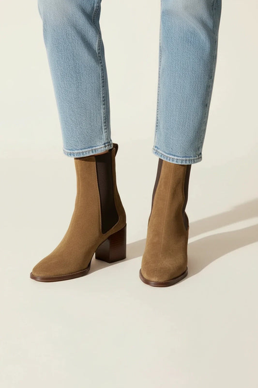 Luvrefashion | Ladies' Block Heel Chelsea Ankle Boots in Brown - front view